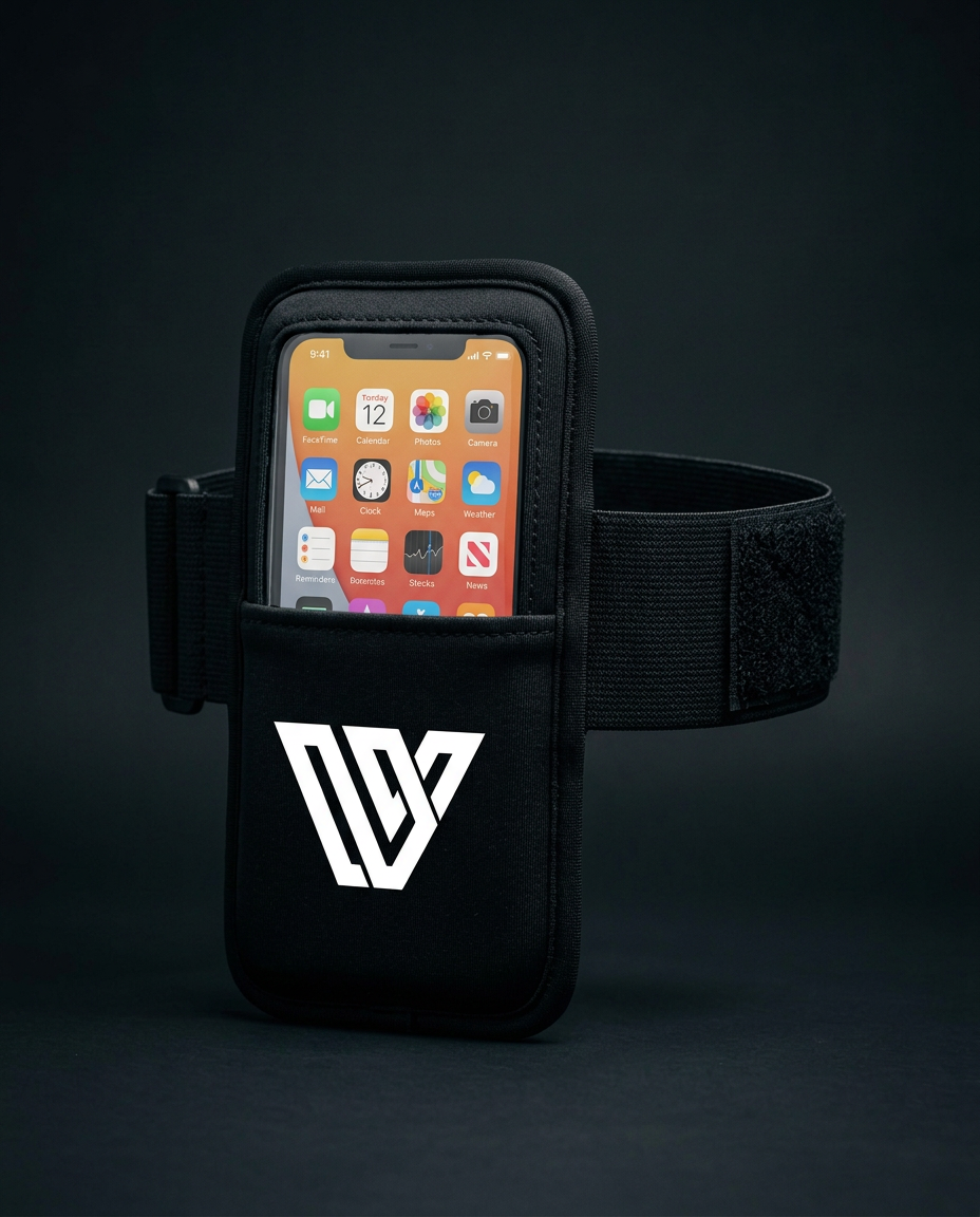 Black Cell Phone Arm Band with white VWV logo