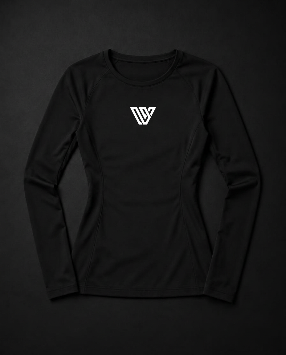 Black Women's Long Sleeve Crew Neck with white VWV logo